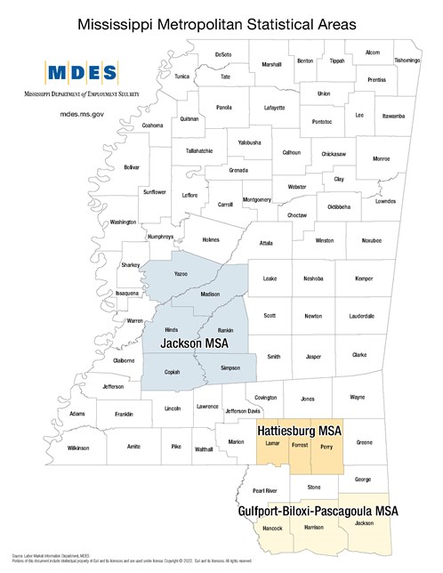 Map of Mississippi Metropolitan Statistical Areas