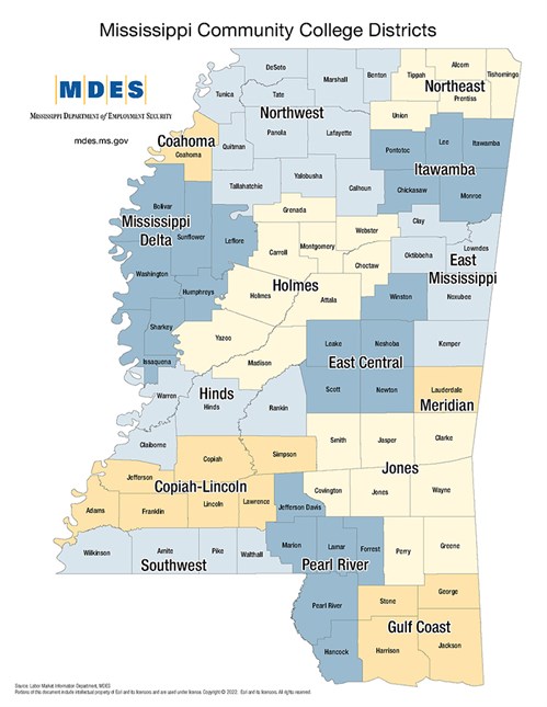 Map of Mississippi Community College Districts